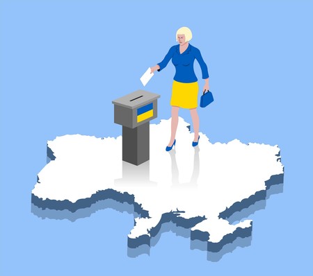 Ukrainian woman are voting in ballot box over a Ukraine map. All the objects, shadows and background are in different layers.のイラスト素材