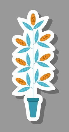Money tree icon that symbolizes earning and investment. All the objects, shadows and background are in different layers.のイラスト素材