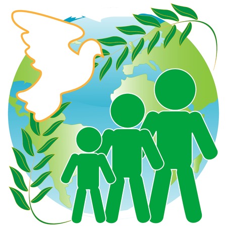 White dove on people on background of the globeのイラスト素材