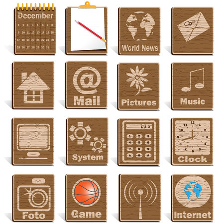 series of the computer icons in wooden stilettoのイラスト素材