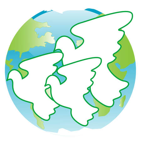 Three white doves fly on blue planetのイラスト素材