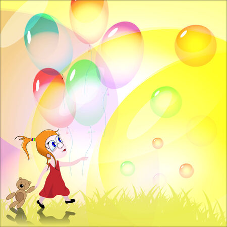 Girl and air ballsのイラスト素材