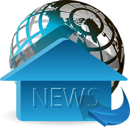 illustration, the blue arrow around the globe with a houseのイラスト素材