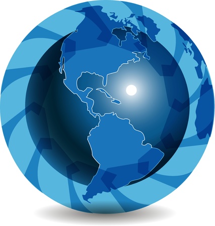 illustration, abstract blue globe with blue arrowのイラスト素材