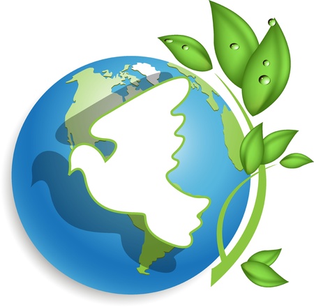 Illustration, white dove on background of the blue globeのイラスト素材