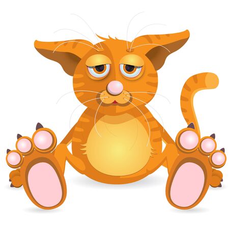 illustration, sitting redhead cat with sad eyeのイラスト素材