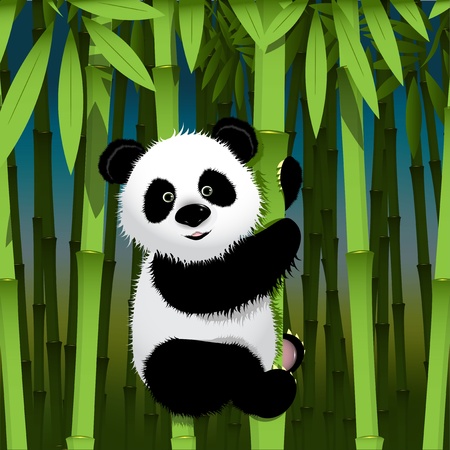 illustration, curious panda on stem of the bambooのイラスト素材