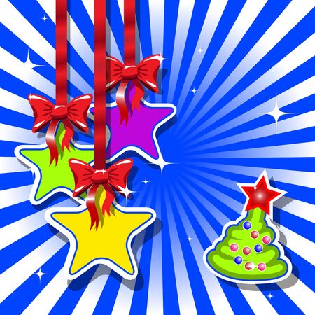 illustration, holiday stars on the ribbons with bowのイラスト素材