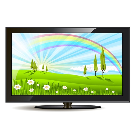 illustration, modern black television set on white backgroundのイラスト素材