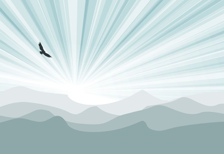 illustration, the bird over a mountain landscapeのイラスト素材