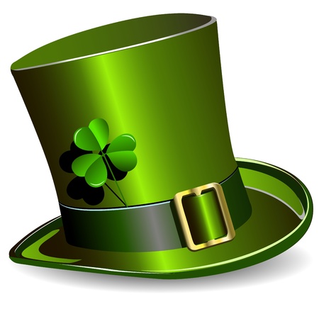 illustration, green St. Patrick's Day hat with cloverのイラスト素材