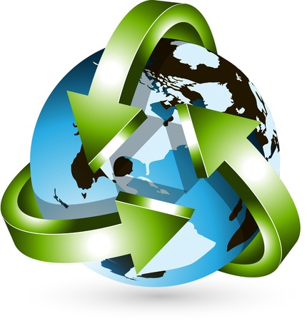 illustration abstract blue globe with green arrowのイラスト素材