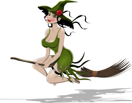 illustration of beautiful sexy witch riding a broomのイラスト素材