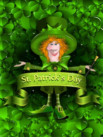 illustration green background Santa Patrick Dayのイラスト素材
