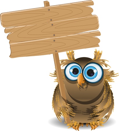 illustration startled owl and a wooden plaqueのイラスト素材