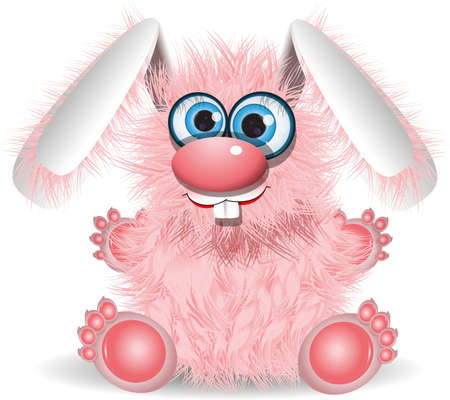 illustration merry pink fluffy Easter bunny with long earsのイラスト素材