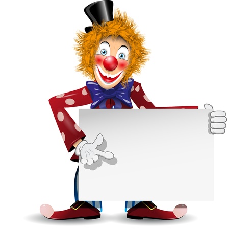 illustration redheaded cheerful clown with a white placardのイラスト素材