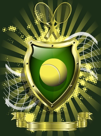 illustration tennis ball on background of the shieldのイラスト素材