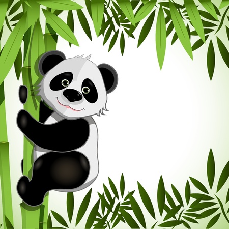 illustration cheerful big panda on green bambooのイラスト素材