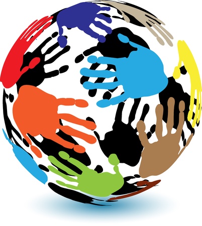 colorful illustration of a human hand in the shape of a ballのイラスト素材