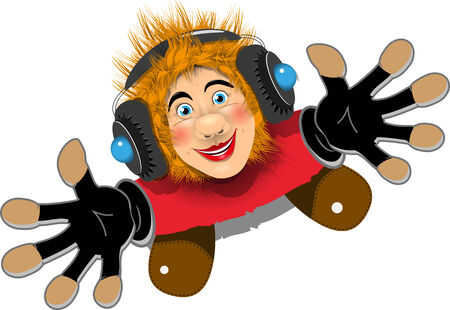 Illustration of a cartoon Cheerful Redhaired DJのイラスト素材