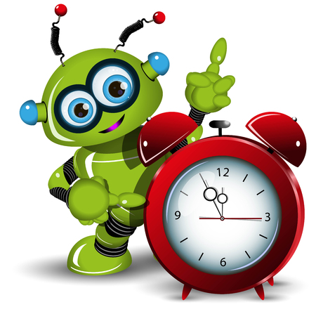 Illustration a green robot and alarm clockのイラスト素材