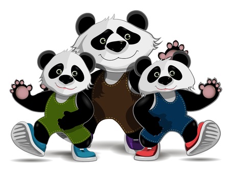 Illustration of a family of pandas in sneakersのイラスト素材