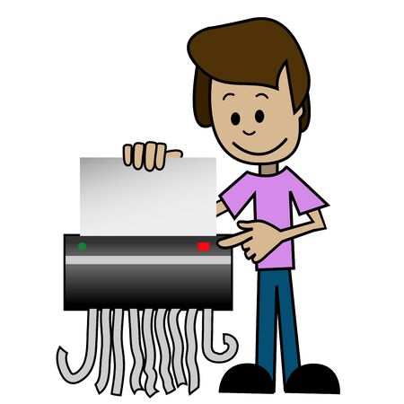 Illustration of a cartoon man with shredderのイラスト素材