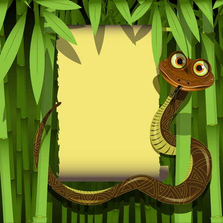 Illustration cute boa in the tropical bamboo forestのイラスト素材