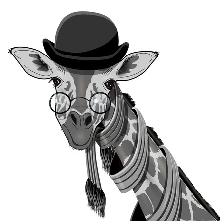 Illustration of a Giraffe with Glasses and a Bowler Hatのイラスト素材