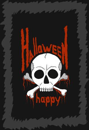 Illustration Black Poster for Halloween with Skulls and Bonesのイラスト素材