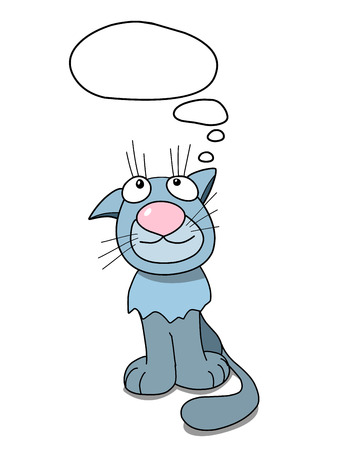 Stock Illustration Cartoon Pensive Cat on a White Backgroundのイラスト素材