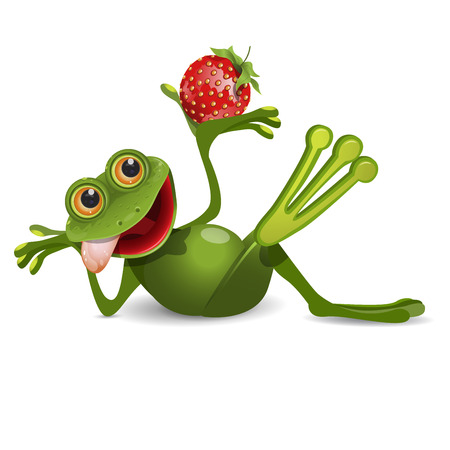 Stock Illustration Frog with Strawberry on a White Backgroundのイラスト素材