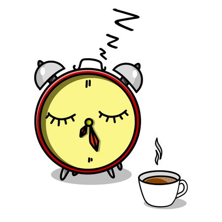 Stock Illustration Alarm Clock and Cup of Coffee on a White Backgroundのイラスト素材