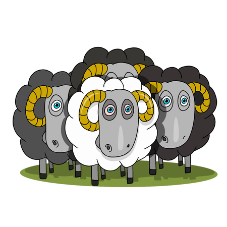 Stock Illustration Herd of Rams on a White Backgroundのイラスト素材