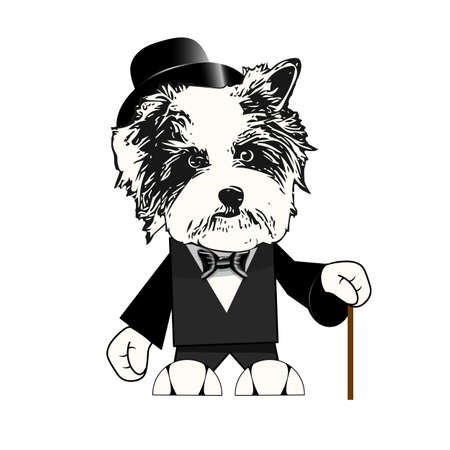 Illustration of a Dog in a Tuxedo on a White Backgroundのイラスト素材