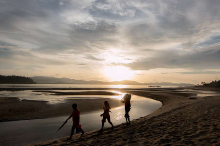 walking Philippines sunsetの写真素材
