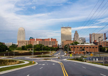 downtown Winston-Salem, NC from Third Street.のeditorial素材