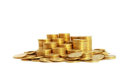 Stacks of russian rouble coins isolated on a white background.