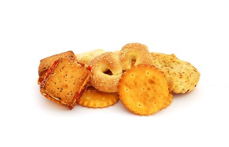 Pile of different cookies on a white background.の写真素材