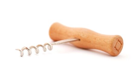 Wooden corkscrew isolated on white background.の写真素材