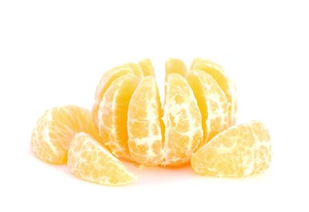 Peeled mandarin isolated on white background.の写真素材