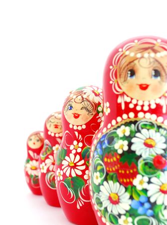 Russian Dolls on white background. Souvenir from Russia.の写真素材