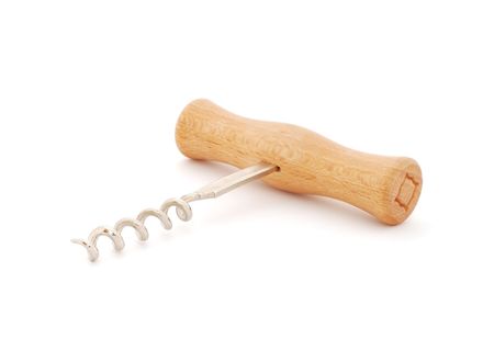 Wooden corkscrew isolated on a white background.の写真素材
