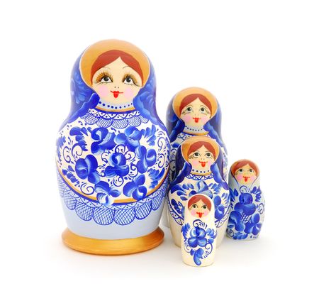 Russian nesting dolls on white background.の写真素材