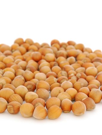 The heap of hazelnuts on white background.の写真素材