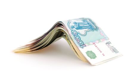 Russian rubles banknotes. White background.の写真素材