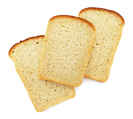 Slices of bread isolated on white background