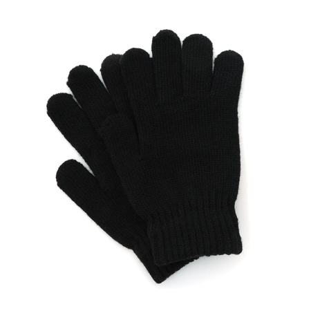 Simple black gloves isolated on white backgroundの写真素材
