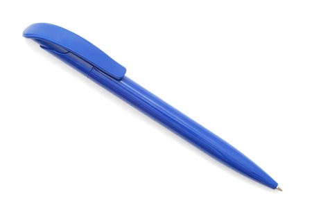 Blue pen isolated on white background の写真素材